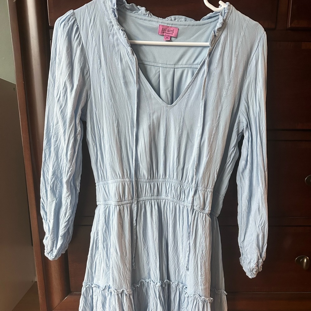 Long sleeve light blue dress